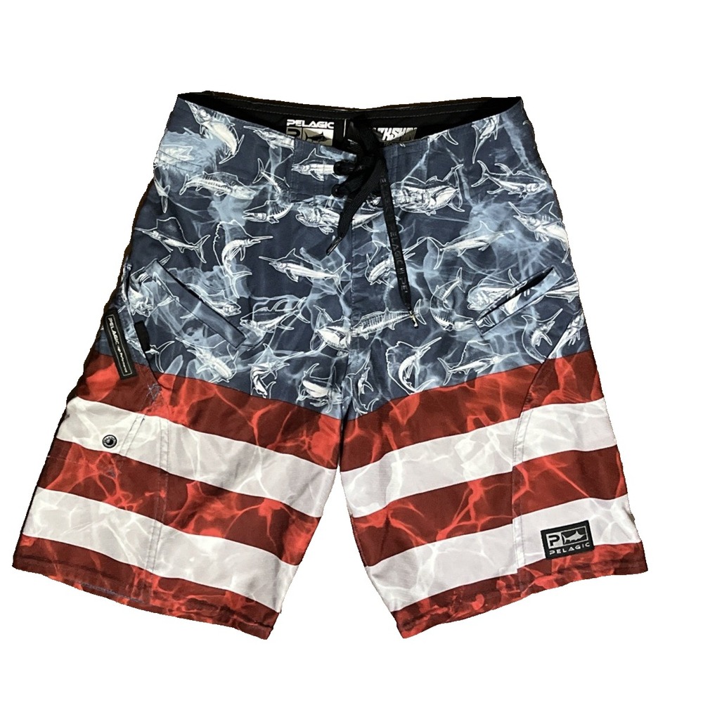 Pelagic Board Shorts Youth Size 25 (L) Sharkskin American Flag Stripe Fishing